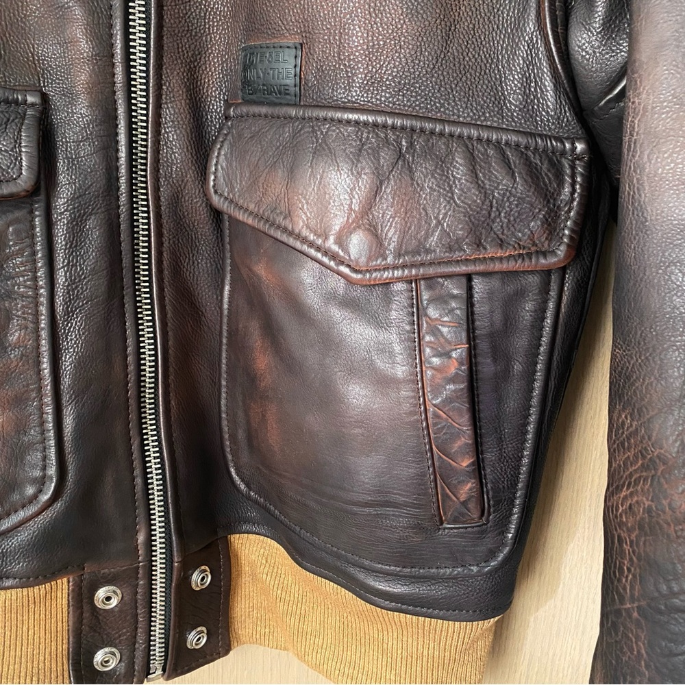 Diesel L-OIUKI Leather Bomber Jacket brown - Picture 3 of 15